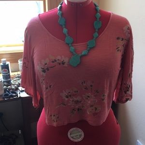 Pink floral crop top with butterfly sleeves